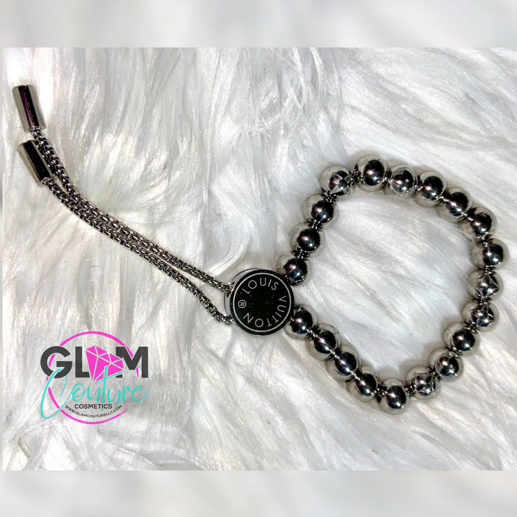 Glam Couture Accessories™ - Silver “L-U-V” Monogram Beaded Bracelet