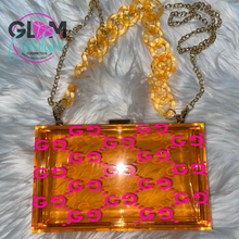 Load image into Gallery viewer, Glam (Inspired) Merch™ - Custom Orange “PUCCI” Acrylic Clutch
