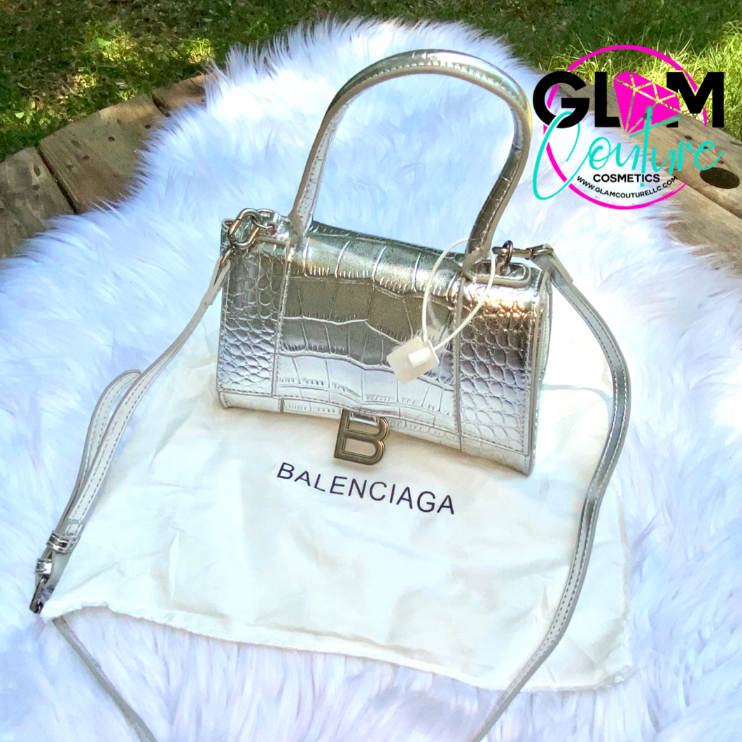 Glam (Inspired) Merch™ - Silver Croc “Lenci” Hourglass Bag