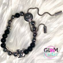Load image into Gallery viewer, Glam Couture Accessories™ - Black &amp; Silver “L-U-V” Monogram Beaded Bracelet
