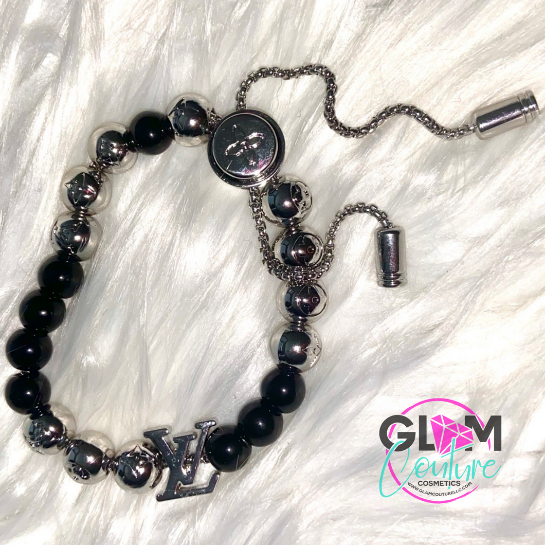 Glam Couture Accessories™ - Black & Silver “L-U-V” Monogram Beaded Bracelet