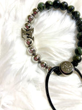 Load image into Gallery viewer, Glam Couture Accessories™ - m-Silver &amp; Green “L-U-V” Monogram Beaded Bracelet

