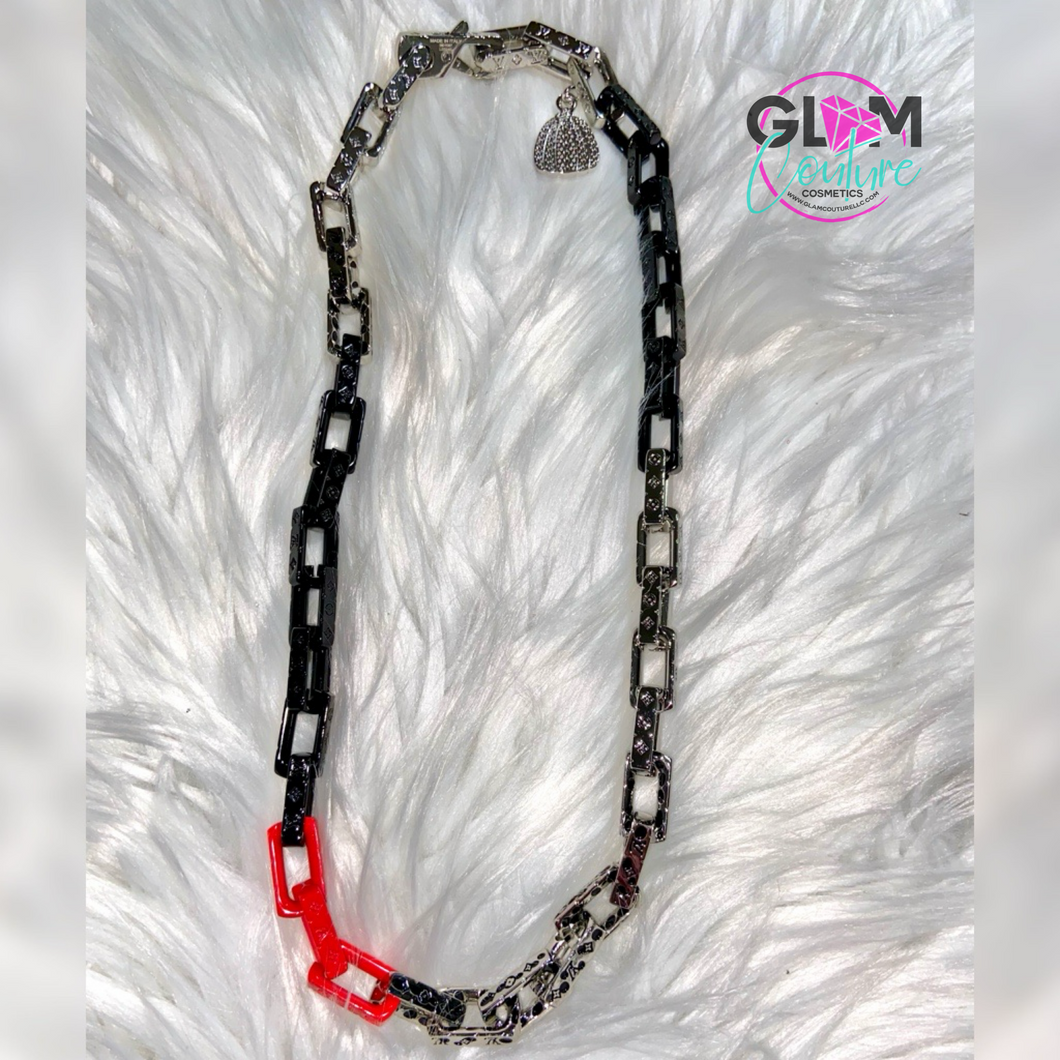 Glam Couture Accessories™ - Red “L-U-V” Monogram Chain Necklace