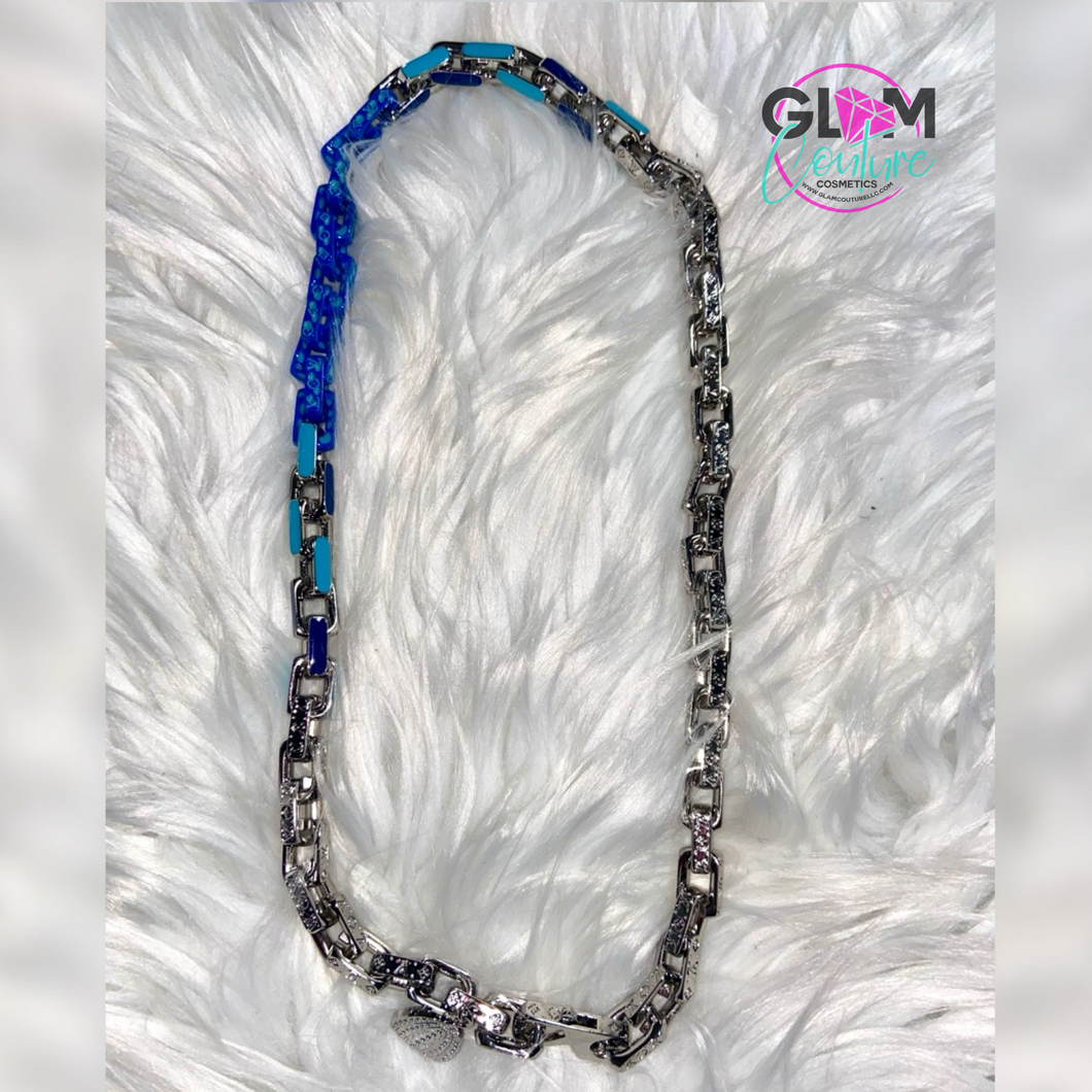 Glam Couture Accessories™ - Blue “L-U-V” Monogram Chain Necklace
