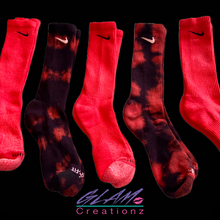 Load image into Gallery viewer, Glam (Inspired) Merch™ - Red Reverse Tie-Dye Nike Socks
