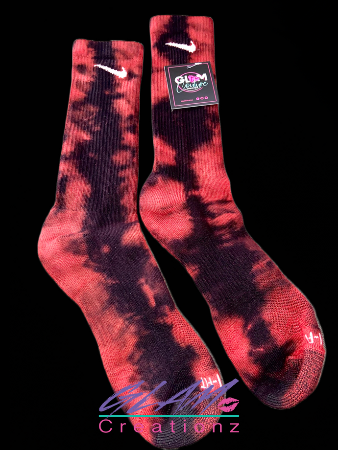 Glam (Inspired) Merch™ - Red Reverse Tie-Dye Nike Socks